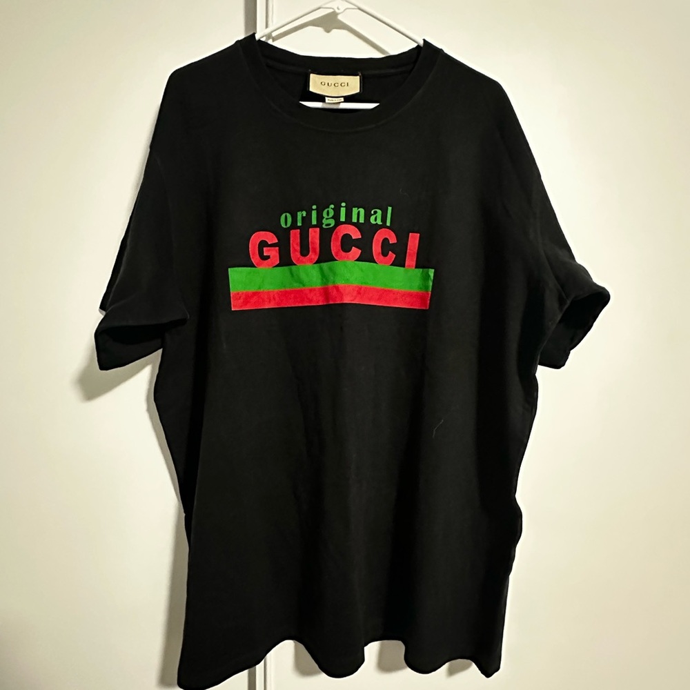 Gucci Black T-Shirt with Red and Green Accents